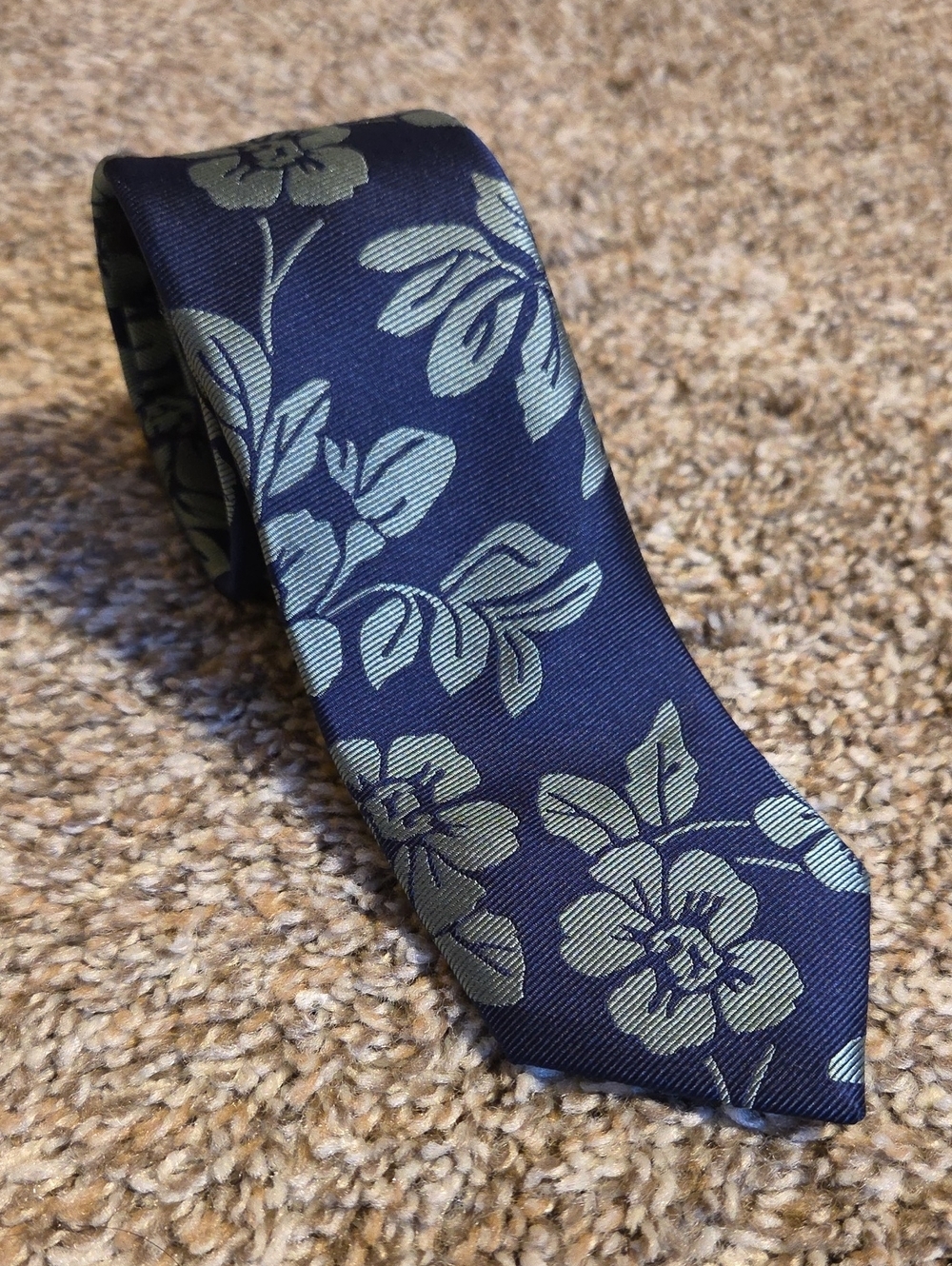 BAR III Men's Navy Floral Silk Tie - Blue Floral Pattern
